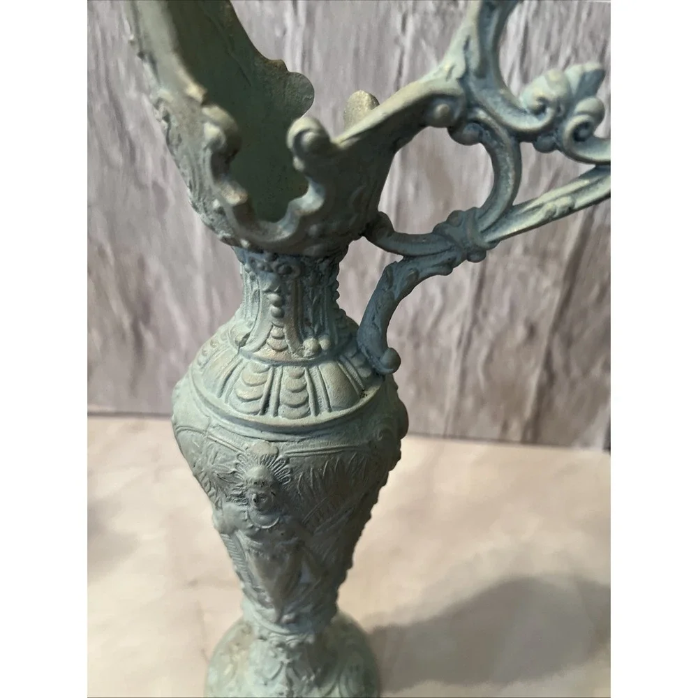 VTG Italian Ornate Ewer Vase – Rococo Revival Cast Metal with Verdigris‎ Finish